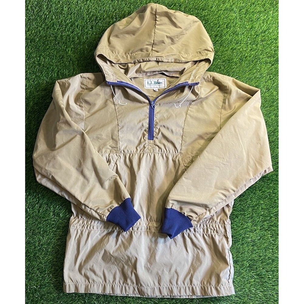 Vintage LL Bean Mens Sz Medium Anorak Jacket Talon Zippers Nylon 1980s RARE Tan